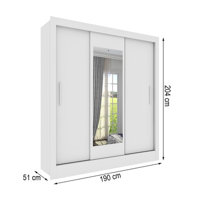 Guarda-Roupa Casal Vitória 3 Portas 4 Gavetas com Espelho Neve 33376 - Tcil Móveis