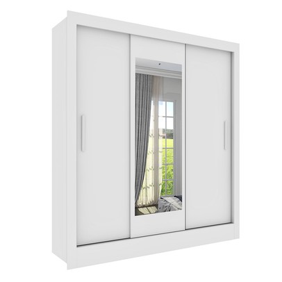 Guarda-Roupa Casal Vitória 3 Portas 4 Gavetas com Espelho Neve 33376 - Tcil Móveis
