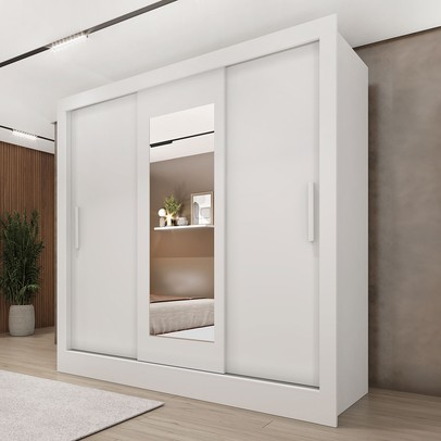 Guarda-Roupa Casal Vitória 3 Portas 4 Gavetas com Espelho Neve 33376 - Tcil Móveis