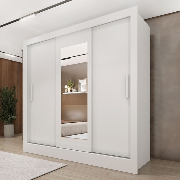 Guarda-Roupa Casal Vitória 3 Portas 4 Gavetas com Espelho Neve 33376 - Tcil Móveis