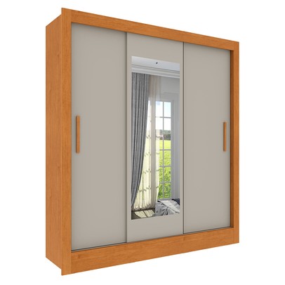Guarda-Roupa Casal Vitória 3 Portas 4 Gavetas com Espelho Flex Cinamomo/Off White 33376 - Tcil Móveis