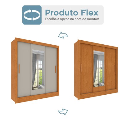 Guarda-Roupa Casal Vitória 3 Portas 4 Gavetas com Espelho Flex Cinamomo/Off White 33376 - Tcil Móveis