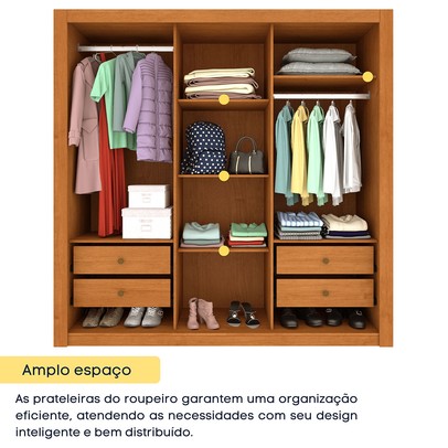 Guarda-Roupa Casal Vitória 3 Portas 4 Gavetas com Espelho Flex Cinamomo/Off White 33376 - Tcil Móveis