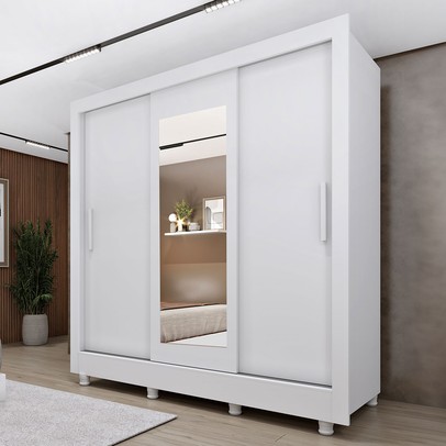 Guarda-Roupa Casal Vitória 3 Portas 4 Gavetas com Espelho Neve - Tcil Móveis