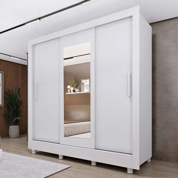 Guarda-Roupa Casal Vitória 3 Portas 4 Gavetas com Espelho Neve - Tcil Móveis
