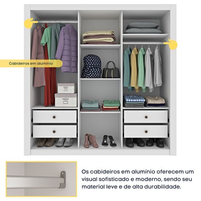 Guarda-Roupa Casal Vitória 3 Portas 4 Gavetas com Espelho Neve - Tcil Móveis