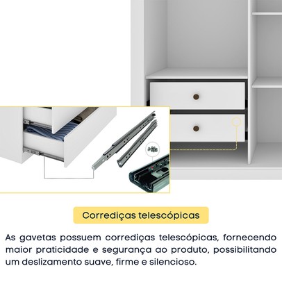 Guarda-Roupa Casal Vitória 3 Portas 4 Gavetas com Espelho Neve - Tcil Móveis
