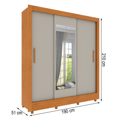 Guarda-Roupa Casal Vitória 3 Portas 4 Gavetas com Espelho Flex Cinamomo/Off White - Tcil Móveis