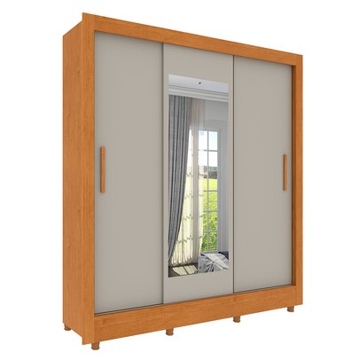 Guarda-Roupa Casal Vitória 3 Portas 4 Gavetas com Espelho Flex Cinamomo/Off White - Tcil Móveis