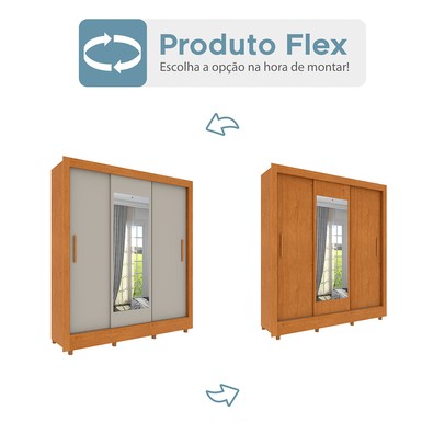 Guarda-Roupa Casal Vitória 3 Portas 4 Gavetas com Espelho Flex Cinamomo/Off White - Tcil Móveis