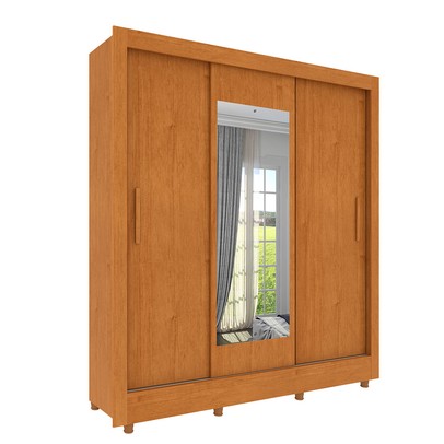 Guarda-Roupa Casal Vitória 3 Portas 4 Gavetas com Espelho Flex Cinamomo/Off White - Tcil Móveis