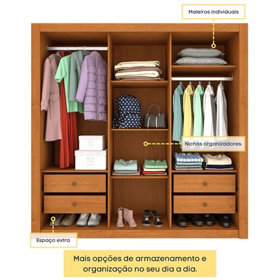 Guarda-Roupa Casal Vitória 3 Portas 4 Gavetas com Espelho Flex Cinamomo/Off White - Tcil Móveis
