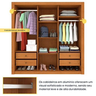 Guarda-Roupa Casal Vitória 3 Portas 4 Gavetas com Espelho Flex Cinamomo/Off White - Tcil Móveis