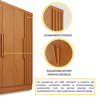 Guarda-Roupa Casal Itaperuna 6 Portas 4 Gavetas Ripado Flex Cinamomo - Tcil Móveis