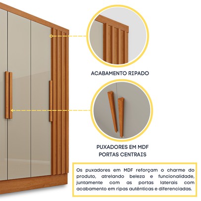 Guarda-Roupa Casal Itaperuna 6 Portas 4 Gavetas Ripado Flex Cinamomo/Off White - Tcil Móveis
