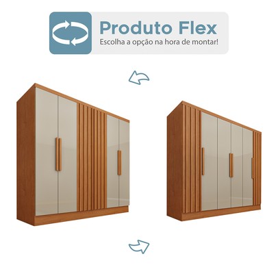 Guarda-Roupa Casal Itaperuna 6 Portas 4 Gavetas Ripado Flex Cinamomo/Off White - Tcil Móveis