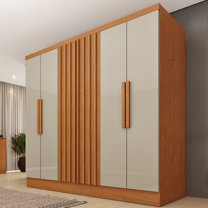 Guarda-Roupa Casal Itaperuna 6 Portas 4 Gavetas Ripado Flex Cinamomo/Off White - Tcil Móveis