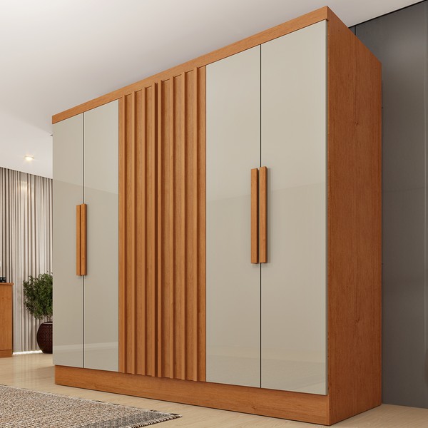 Guarda-Roupa Casal Itaperuna 6 Portas 4 Gavetas Ripado Flex Cinamomo/Off White - Tcil Móveis