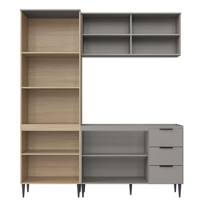 Cozinha Compacta Lavínia 7 Portas 3 Gavetas Ripado Imperial/Fume - Jcarvalho