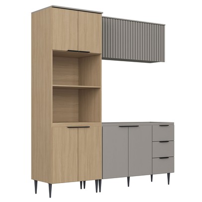 Cozinha Compacta Lavínia 7 Portas 3 Gavetas Ripado Imperial/Fume - Jcarvalho