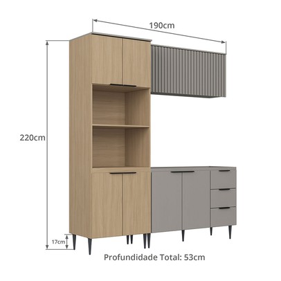 Cozinha Compacta Lavínia 7 Portas 3 Gavetas Ripado Imperial/Fume - Jcarvalho