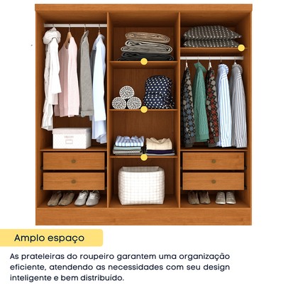 Guarda-Roupa Casal Itaperuna 6 Portas 4 Gavetas Ripado Flex Cinamomo 33235 - Tcil Móveis