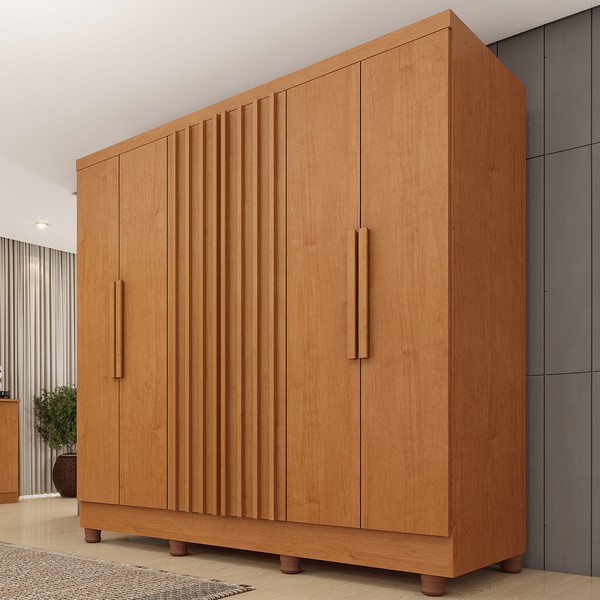 Guarda-Roupa Casal Itaperuna 6 Portas 4 Gavetas Ripado Flex Cinamomo 33235 - Tcil Móveis