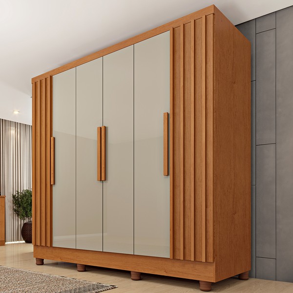 Guarda-Roupa Casal Itaperuna 6 Portas 4 Gavetas Ripado Flex Cinamomo/Off White 33235 - Tcil Móveis