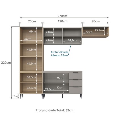 Cozinha Completa Lavínia 9 Portas 3 Gavetas Imperial/Fume - Jcarvalho