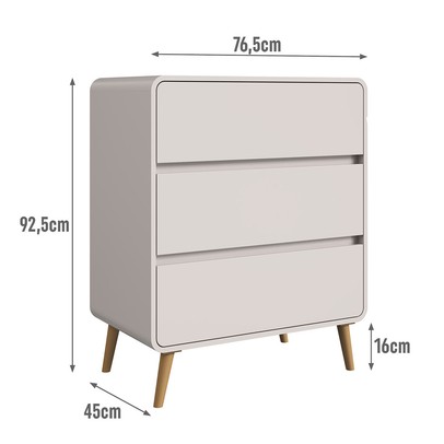 Cômoda Infantil Curve 3 Gavetas Bege Dunas - Completa Móveis