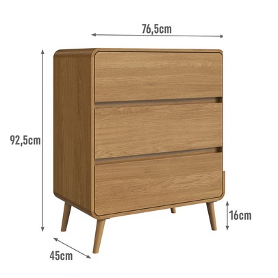 Cômoda Infantil Curve 3 Gavetas Carvalho Xingu - Completa Móveis