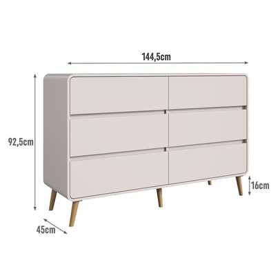 Cômda Infantil Curve 6 Gavetas Bege Dunas - Completa Móveis