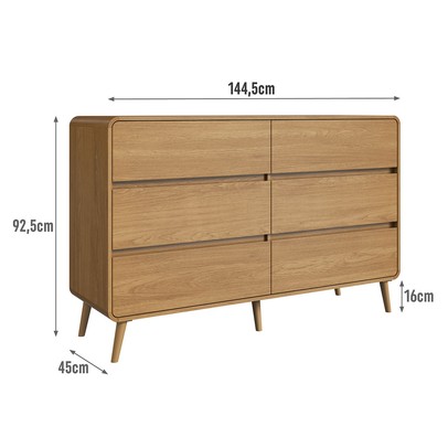 Cômda Infantil Curve 6 Gavetas Carvalho Xingu - Completa Móveis