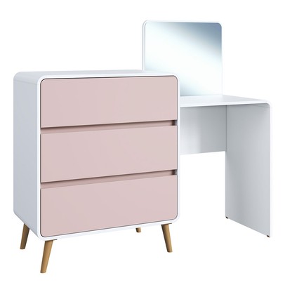 Cômoda Infantil Curve 3 Gavetas com Espelho Branco/Rosa - Completa Móveis