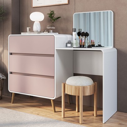 Cômoda Infantil Curve 3 Gavetas com Espelho Branco/Rosa - Completa Móveis