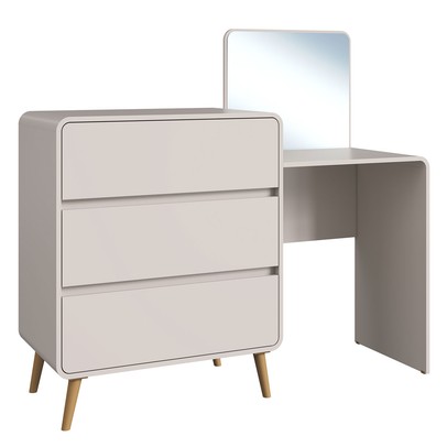 Cômoda Infantil Curve 3 Gavetas com Espelho Bege Dunas - Completa Móveis