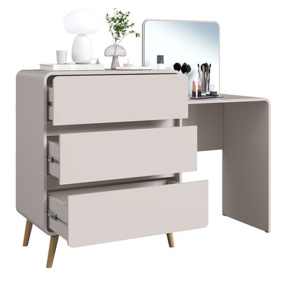 Cômoda Infantil Curve 3 Gavetas com Espelho Bege Dunas - Completa Móveis