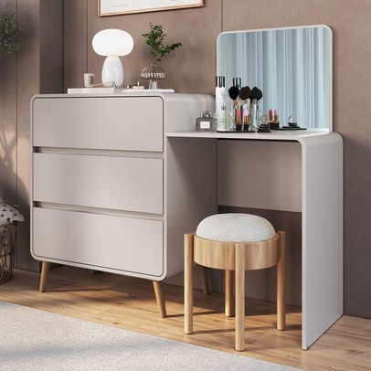 Cômoda Infantil Curve 3 Gavetas com Espelho Bege Dunas - Completa Móveis