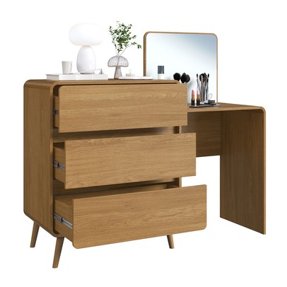 Cômoda Infantil Curve 3 Gavetas com Espelho Carvalho Xingu - Completa Móveis