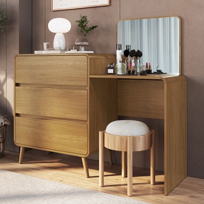 Cômoda Infantil Curve 3 Gavetas com Espelho Carvalho Xingu - Completa Móveis