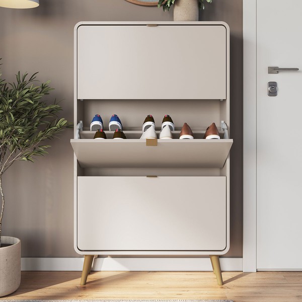 Sapateira Curve 3 Portas Bege Dunas - Completa Móveis