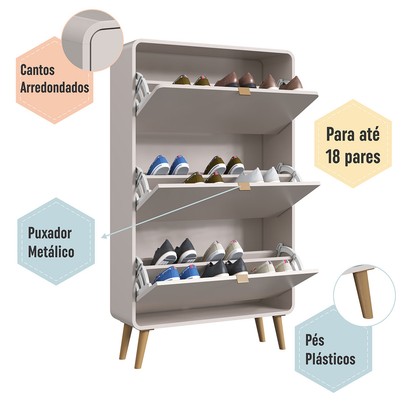 Sapateira Curve 3 Portas Bege Dunas - Completa Móveis