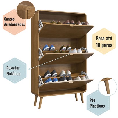 Sapateira Curve 3 Portas Carvalho Xingu - Completa Móveis