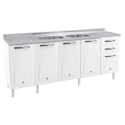 Balcão de Cozinha para Pia em Aço Star New 5 Portas 2 Gavetas Branco - Telasul
