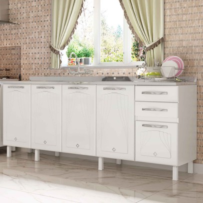 Balcão de Cozinha para Pia em Aço Star New 5 Portas 2 Gavetas Branco - Telasul