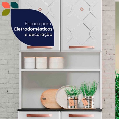 Paneleiro em Aço Mirage 4 Portas 3 Prateleiras Branco - Telasul