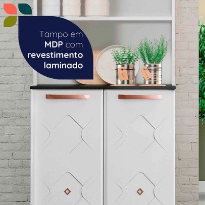 Paneleiro em Aço Mirage 4 Portas 3 Prateleiras Branco - Telasul