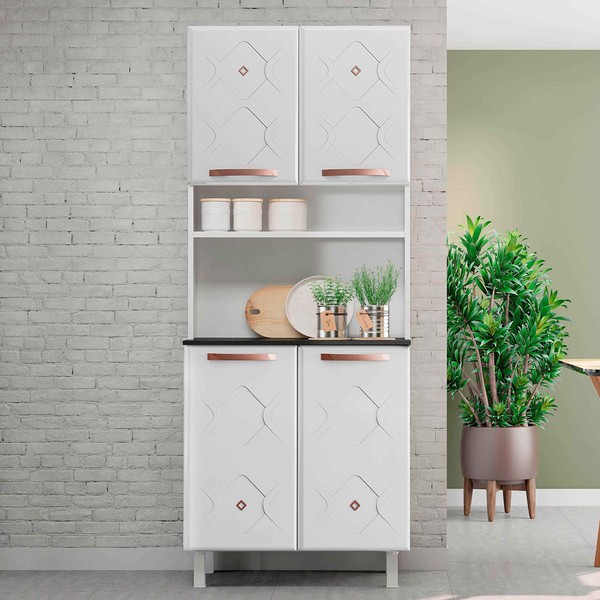 Paneleiro em Aço Mirage 4 Portas 3 Prateleiras Branco - Telasul