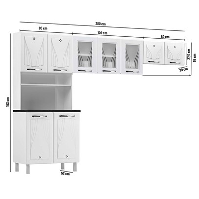 Cozinha Compacta em Aço Star New 9 Portas com Vidro Branco - Telasul