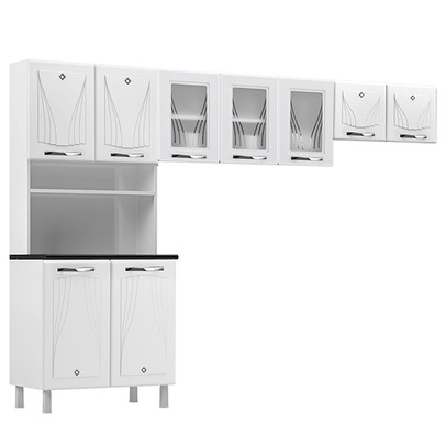 Cozinha Compacta em Aço Star New 9 Portas com Vidro Branco - Telasul